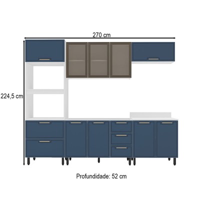 Cozinha Completa Amara 10 Portas 4 Gavetas com Vidro  40250785 Azul/Branco - Politorno