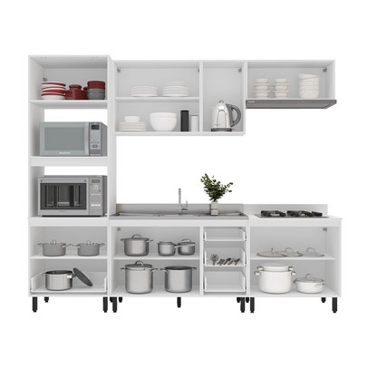 Cozinha Completa Amara 10 Portas 4 Gavetas com Vidro  40250785 Azul/Branco - Politorno