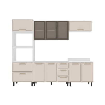 Cozinha Completa Amara 10 Portas 4 Gavetas com Vidro 40250785 Creme/Branco - Politorno