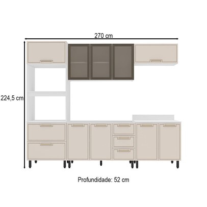 Cozinha Completa Amara 10 Portas 4 Gavetas com Vidro 40250785 Creme/Branco - Politorno