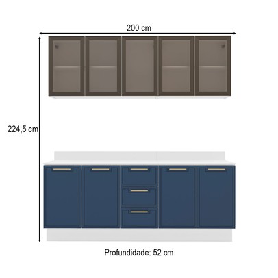 Cozinha Compacta Amara 9 Portas 3 Gavetas com Vidro 40250786 Azul/Branco - Politorno