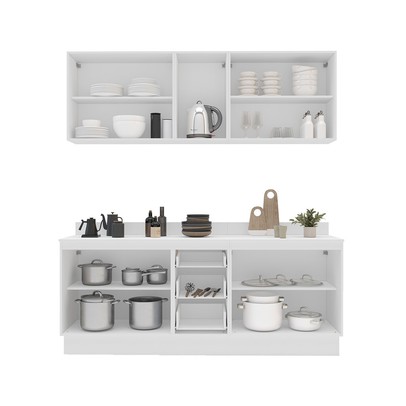 Cozinha Compacta Amara 9 Portas 3 Gavetas com Vidro 40250786 Azul/Branco - Politorno