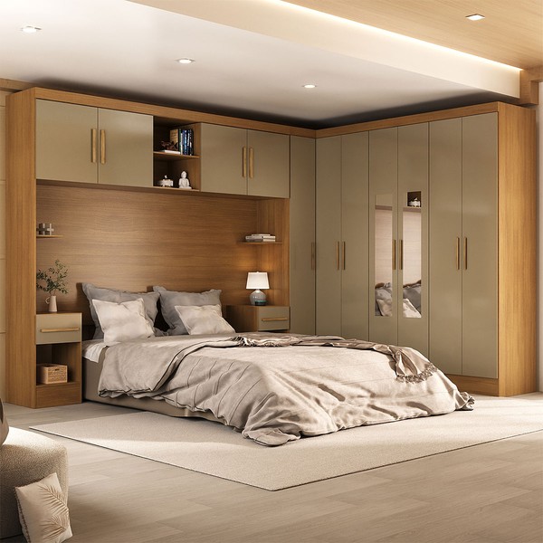 Guarda-Roupa Modulado Soberano 11 Portas 5 Gavetas 100% Mdf com Espelho Cinamomo/Cappuccino - Panorama Móveis