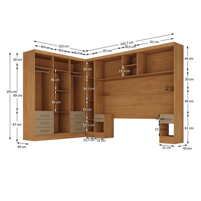 Guarda-Roupa Modulado Soberano 11 Portas 8 Gavetas 100% Mdf Cinamomo/Cappuccino - Panorama Móveis