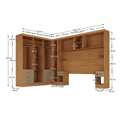 Guarda-Roupa Modulado Soberano 11 Portas 8 Gavetas 100% Mdf com Espelho Cinamomo/Cappuccino - Panorama Móveis