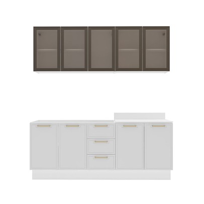 Cozinha Compacta Amara 9 Portas 3 Gavetas com Vidro 40250788 Branco - Politorno