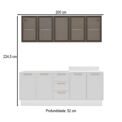Cozinha Compacta Amara 9 Portas 3 Gavetas com Vidro 40250788 Branco - Politorno