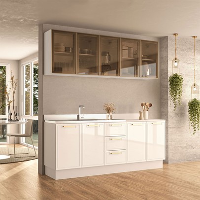 Cozinha Compacta Amara 9 Portas 3 Gavetas com Vidro 40250788 Branco - Politorno