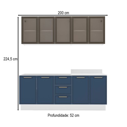 Cozinha Compacta Amara 9 Portas 3 Gavetas com Vidro 40250788 Azul/Branco - Politorno