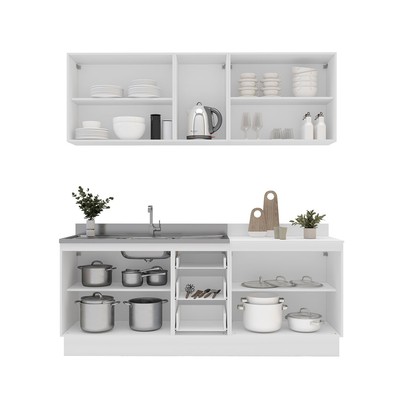 Cozinha Compacta Amara 9 Portas 3 Gavetas com Vidro 40250788 Azul/Branco - Politorno