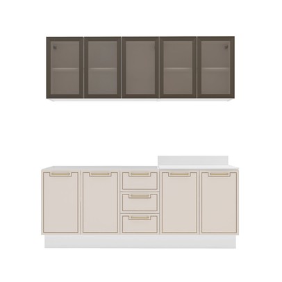 Cozinha Compacta Amara 9 Portas 3 Gavetas com Vidro 40250788 Creme/Branco - Politorno