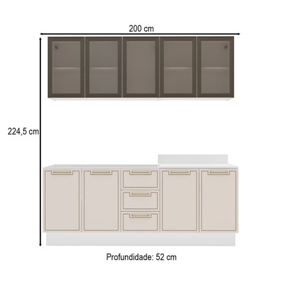 Cozinha Compacta Amara 9 Portas 3 Gavetas com Vidro 40250788 Creme/Branco - Politorno