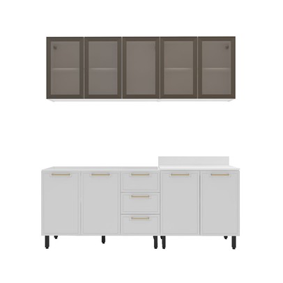 Cozinha Compacta Amara 9 Portas 3 Gavetas com Vidro 40250789 Branco - Politorno