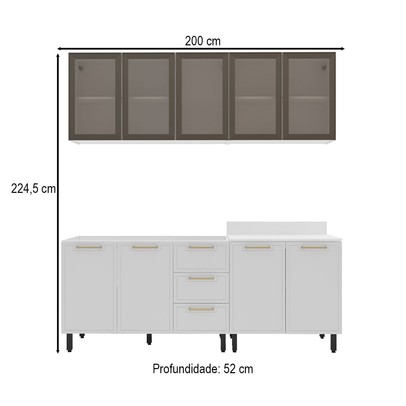 Cozinha Compacta Amara 9 Portas 3 Gavetas com Vidro 40250789 Branco - Politorno