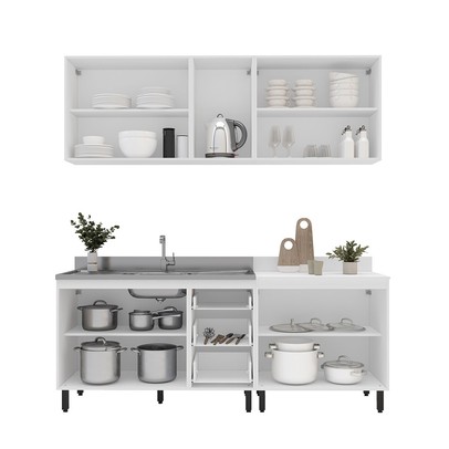 Cozinha Compacta Amara 9 Portas 3 Gavetas com Vidro 40250789 Azul/Branco - Politorno