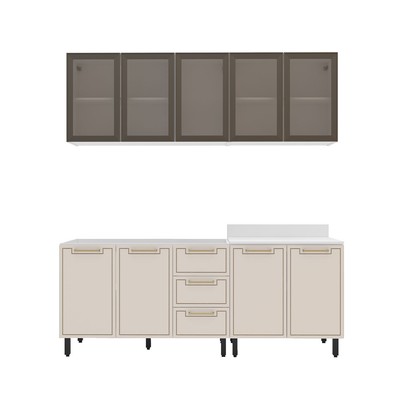 Cozinha Compacta Amara 9 Portas 3 Gavetas com Vidro 40250789 Creme/Branco - Politorno