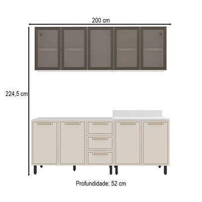 Cozinha Compacta Amara 9 Portas 3 Gavetas com Vidro 40250789 Creme/Branco - Politorno