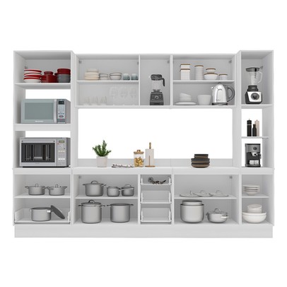 Cozinha Completa Amara 13 Portas 4 Gavetas com Vidro Azul/Branco - Politorno