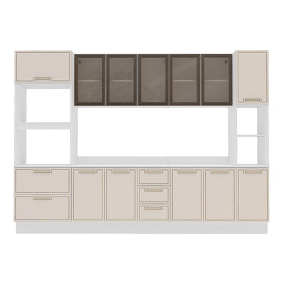 Cozinha Completa Amara 13 Portas 4 Gavetas com Vidro Creme/Branco - Politorno