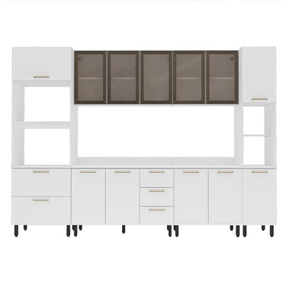 Cozinha Completa Amara 13 Portas 4 Gavetas com Vidro 40250775 Branco - Politorno