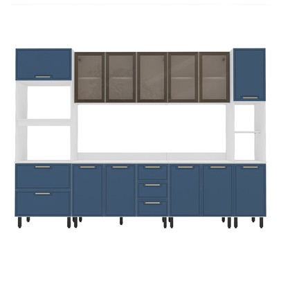 Cozinha Completa Amara 13 Portas 4 Gavetas com Vidro 40250775 Azul/Branco - Politorno