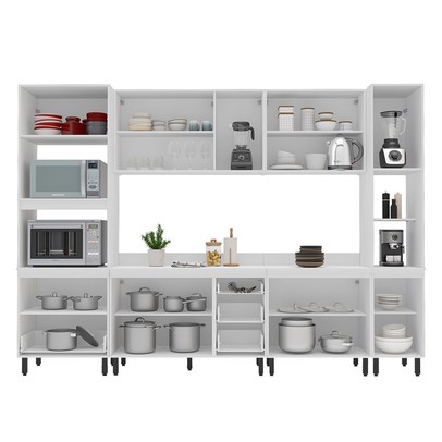 Cozinha Completa Amara 13 Portas 4 Gavetas com Vidro 40250775 Azul/Branco - Politorno