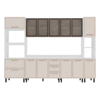 Cozinha Completa Amara 13 Portas 4 Gavetas com Vidro 40250775 Creme/Branco - Politorno