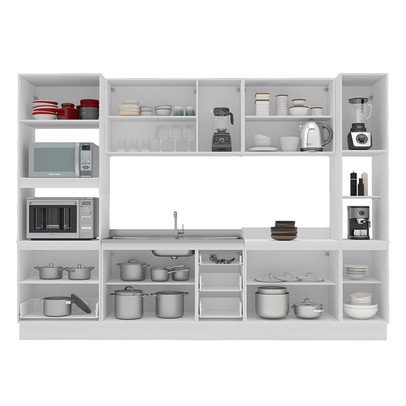 Cozinha Completa Amara 13 Portas 4 Gavetas com Vidro 40250776 Azul/Branco - Politorno
