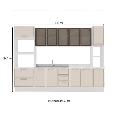 Cozinha Completa Amara 13 Portas 4 Gavetas com Vidro 40250776 Creme/Branco - Politorno