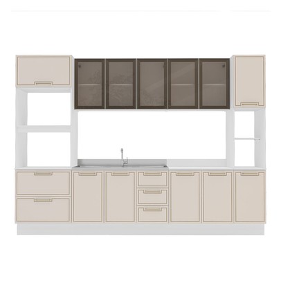 Cozinha Completa Amara 13 Portas 4 Gavetas com Vidro 40250776 Creme/Branco - Politorno