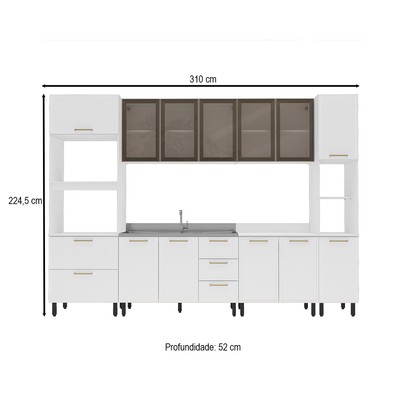Cozinha Completa Amara 13 Portas 4 Gavetas com Vidro 40250777 Branco - Politorno