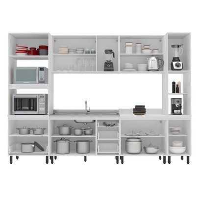 Cozinha Completa Amara 13 Portas 4 Gavetas com Vidro 40250777 Azul/Branco - Politorno