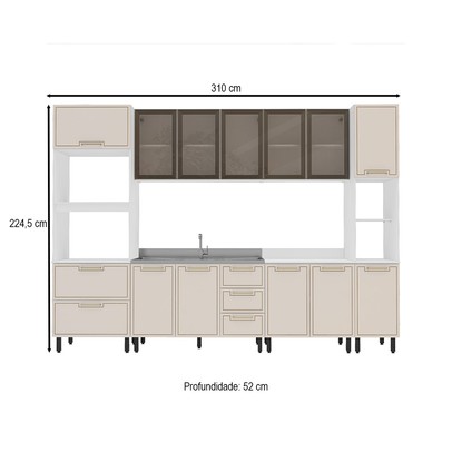Cozinha Completa Amara 13 Portas 4 Gavetas com Vidro 40250777 Creme/Branco - Politorno