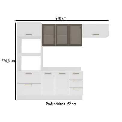Cozinha Compacta Amara 8 Portas 4 Gavetas com Vidro Branco - Politorno