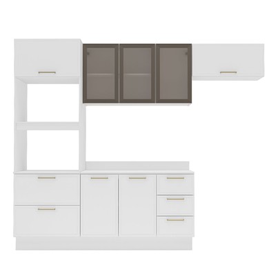 Cozinha Compacta Amara 8 Portas 4 Gavetas com Vidro Branco - Politorno