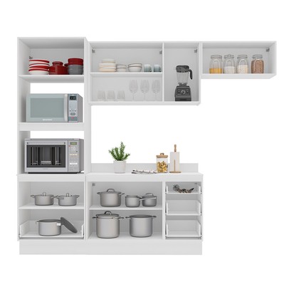 Cozinha Compacta Amara 8 Portas 4 Gavetas com Vidro Branco - Politorno