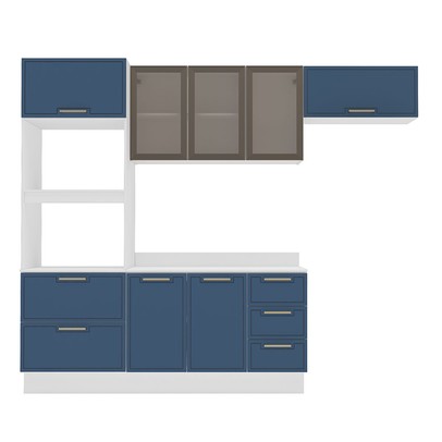 Cozinha Compacta Amara 8 Portas 4 Gavetas com Vidro Azul/Branco - Politorno