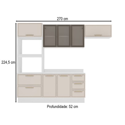 Cozinha Compacta Amara 8 Portas 4 Gavetas com Vidro Creme/Branco - Politorno