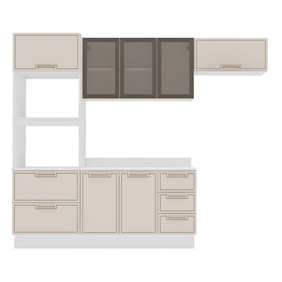 Cozinha Compacta Amara 8 Portas 4 Gavetas com Vidro Creme/Branco - Politorno