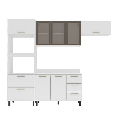 Cozinha Compacta Amara 8 Portas 4 Gavetas com Vidro 40250779 Branco - Politorno