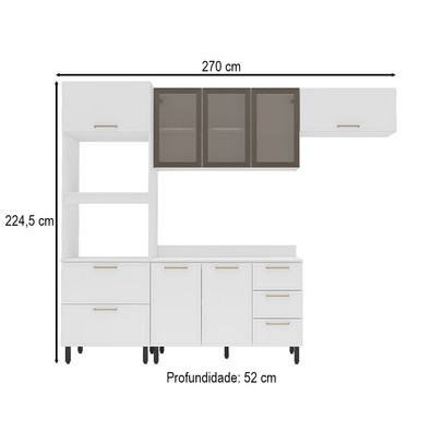 Cozinha Compacta Amara 8 Portas 4 Gavetas com Vidro 40250779 Branco - Politorno