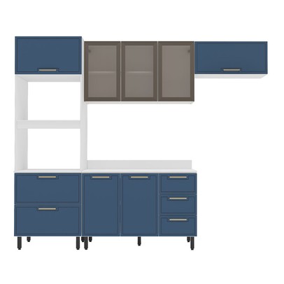Cozinha Compacta Amara 8 Portas 4 Gavetas com Vidro 40250779 Azul/Branco - Politorno