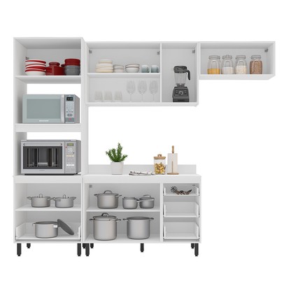 Cozinha Compacta Amara 8 Portas 4 Gavetas com Vidro 40250779 Azul/Branco - Politorno