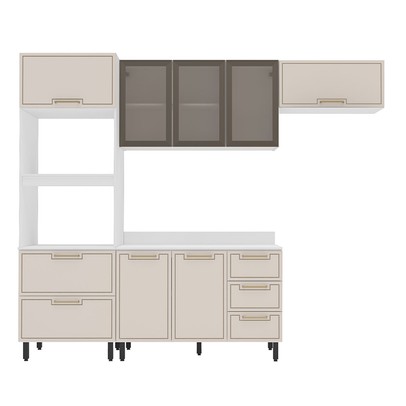 Cozinha Compacta Amara 8 Portas 4 Gavetas com Vidro 40250779 Creme/Branco - Politorno