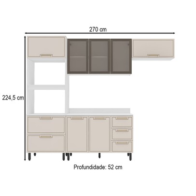 Cozinha Compacta Amara 8 Portas 4 Gavetas com Vidro 40250779 Creme/Branco - Politorno