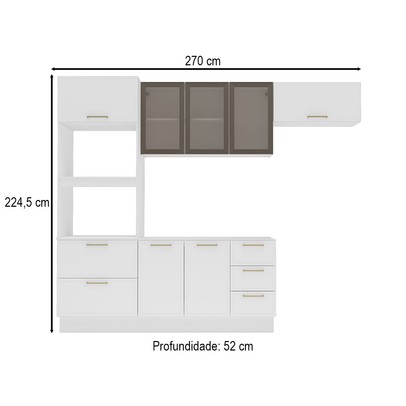 Cozinha Compacta Amara 8 Portas 4 Gavetas com Vidro 40250780 Branco - Politorno