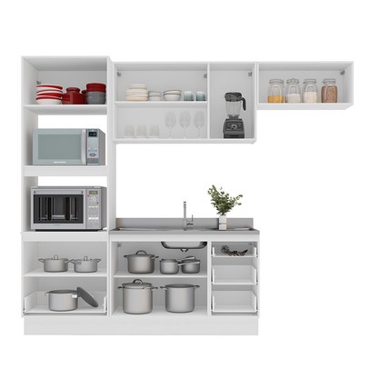 Cozinha Compacta Amara 8 Portas 4 Gavetas com Vidro 40250780 Branco - Politorno