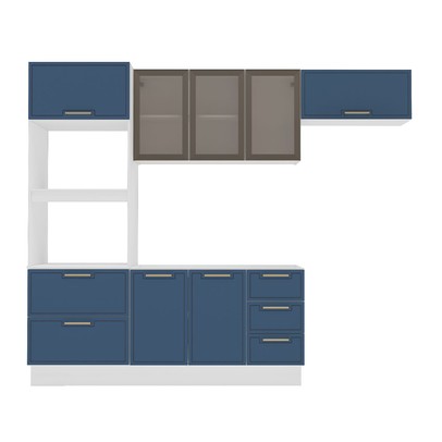 Cozinha Compacta Amara 8 Portas 4 Gavetas com Vidro 40250780 Azul/Branco - Politorno