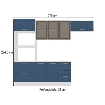 Cozinha Compacta Amara 8 Portas 4 Gavetas com Vidro 40250780 Azul/Branco - Politorno