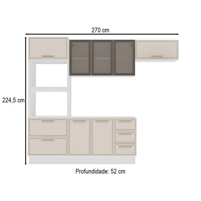 Cozinha Compacta Amara 8 Portas 4 Gavetas com Vidro 40250780 Creme/Branco - Politorno